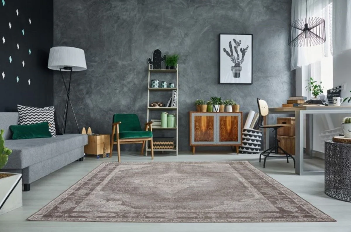 Vintage Wohnzimmer Teppich Hellgrau 160 x 240 cm - Rechteckiger Baumwoll Teppich - Wohnzimmer Deko Accessoires