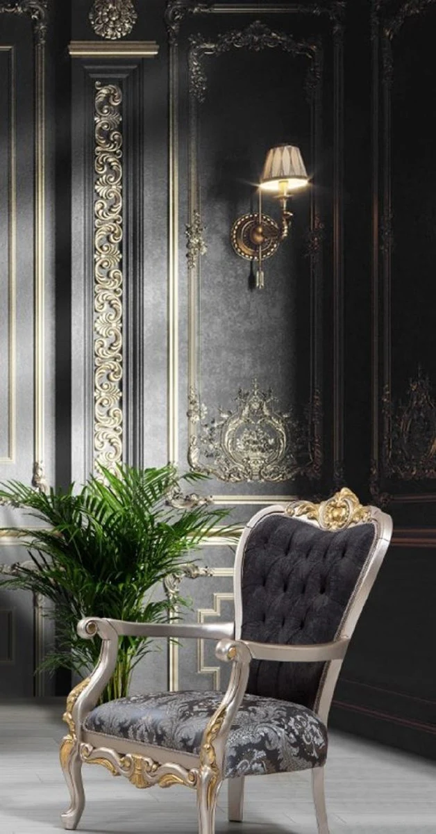 Luxury baroque living room set black / silver / gold - 2 sofas & 2 armchairs & 1 coffee table - living room furniture in baroque style - noble & magnificent