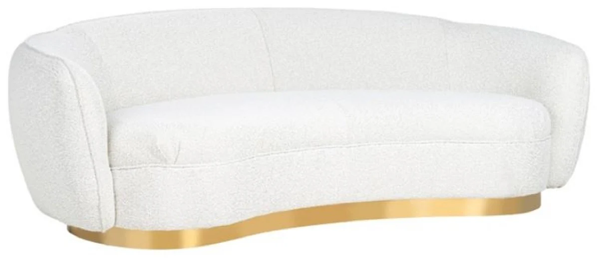 Luxury sofa white / gold 221 x 98 x H. 72 cm - Curved living room sofa - Living room furniture - Living room furnishings - Luxury furniture - Luxury furnishings - Furniture luxury