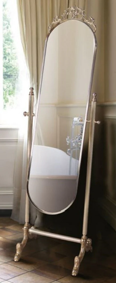 Luxury baroque standing mirror silver / gold 51 x 41 x H. 165 cm - noble brass mirror - bathroom mirror - bedroom mirror - baroque furniture - luxury quality