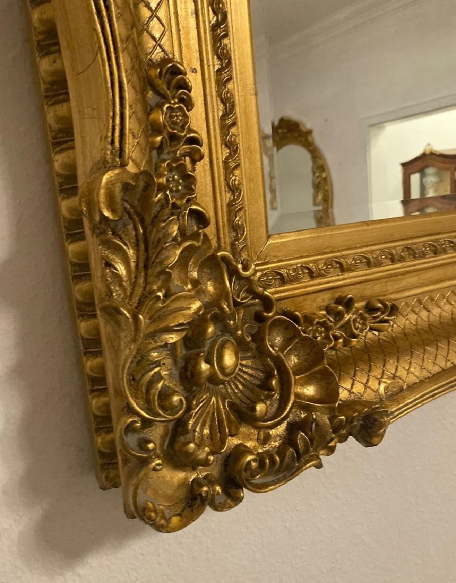 Baroque mirror gold - rectangular wall mirror with elegant decorations - baroque wardrobe mirror - baroque style wall mirror - baroque furniture - noble and magnificent