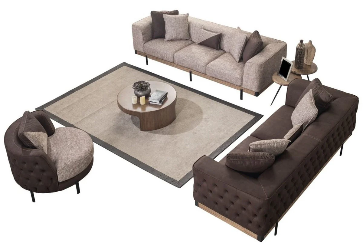 Luxury Chesterfield 3-seater sofa brown / black 240 x 96 x H. 75 cm - Living room sofa - Hotel sofa - Living room furniture - Chesterfield furniture - Luxury furniture - Luxury furnishings