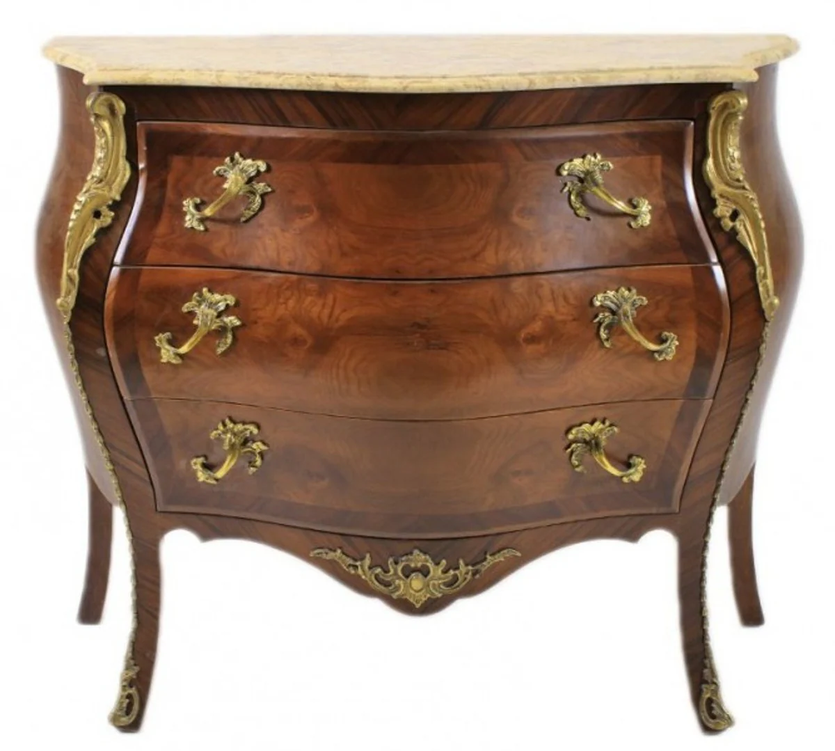 French Baroque chest of drawers brown with cream marble top 3 drawers from Casa Padrino