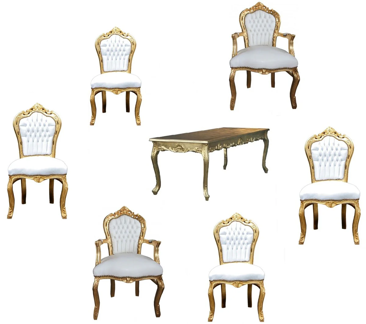 Baroque dining room set gold/white - dining table + 6 chairs