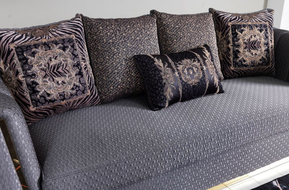 Luxury living room sofa with decorative pillows purple / gold 240 x 92 x H. 78 cm - Luxury living room furniture