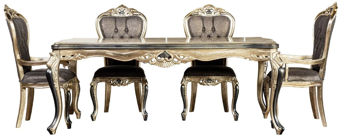 Luxury Baroque Dining Room Chair Set of 8 Purple / Antique Gold / Black - Handcrafted Baroque Style Kitchen Chairs - Luxury Baroque Style Dining Room Furniture - Baroque Dining Room Furniture