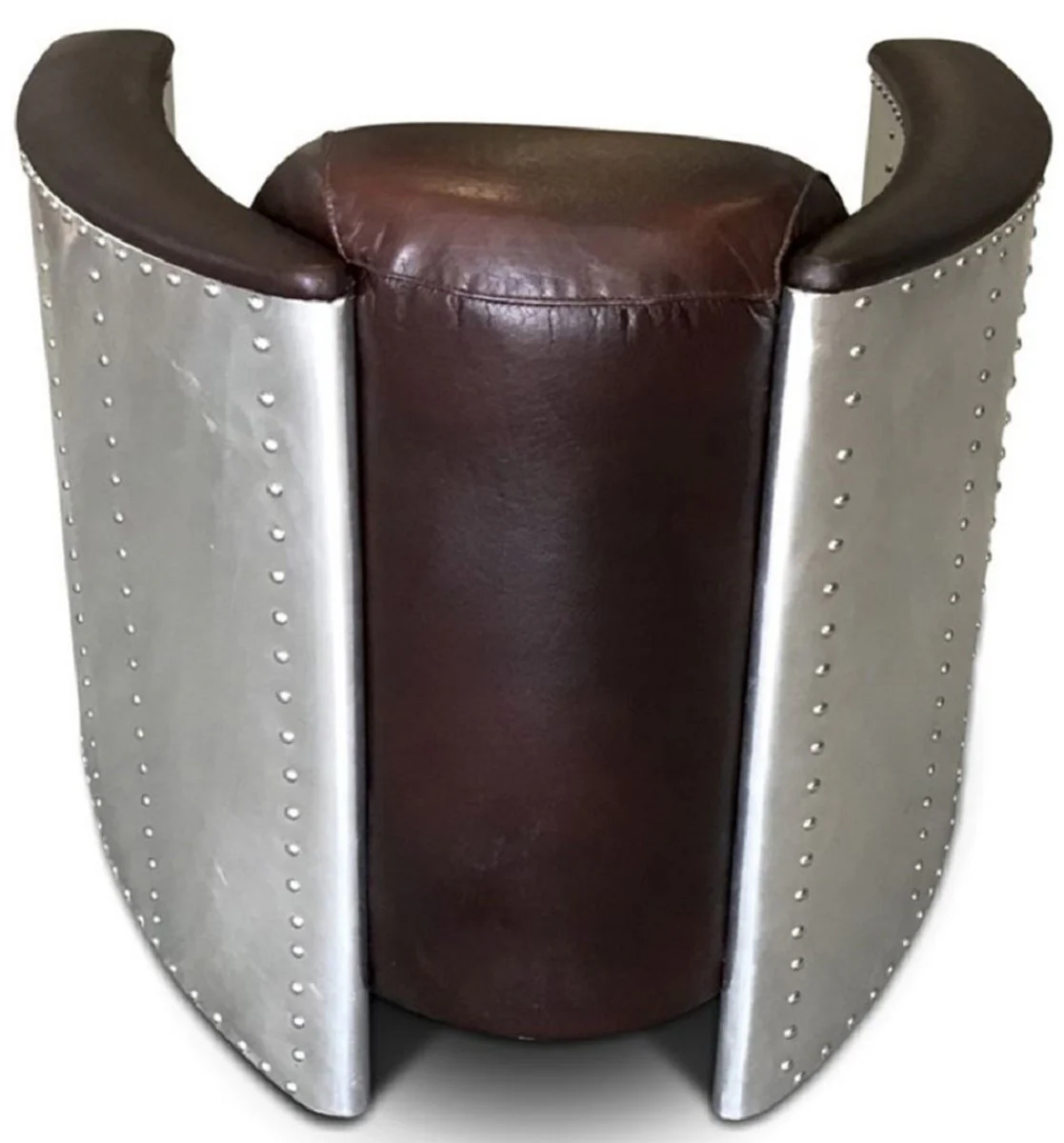 Luxury Art Deco leather armchair 80 x 95 x H. 90 cm - Various colors - Aluminum living room armchair with real leather - Aluminum airplane aviator armchair furniture