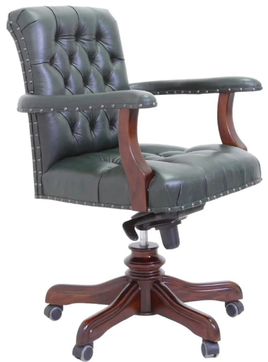 Luxury Chesterfield Genuine Leather Desk Chair Green / Brown - Chesterfield Office Furniture