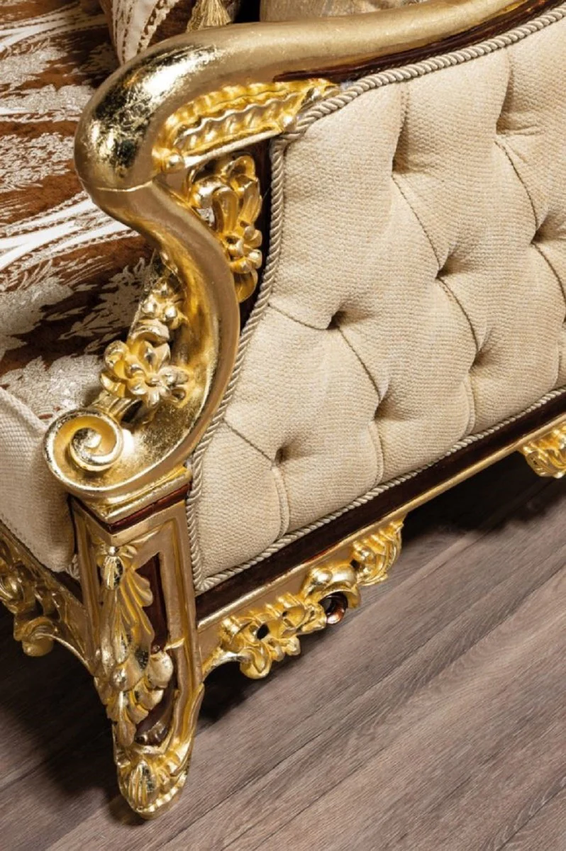 Luxury Baroque Sofa Beige / Brown / Gold - Magnificent Living Room Sofa with Pattern - Baroque Living Room Furniture