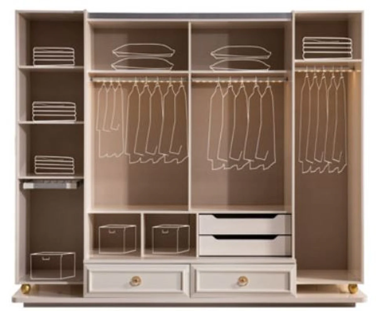 Luxury baroque bedroom wardrobe white / gold 267 x 73 x H. 223 cm - noble solid wood wardrobe - bedroom furniture in baroque style - luxury quality