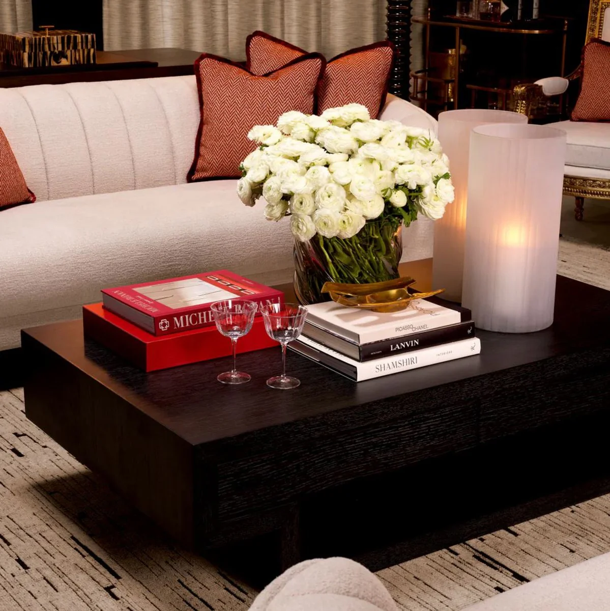 Luxury coffee table with 4 drawers black gray 140 cm