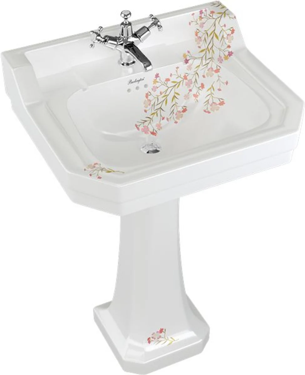 Art Nouveau porcelain washbasin with base 56 x 47 x H. 90 cm with floral pattern - luxury collection