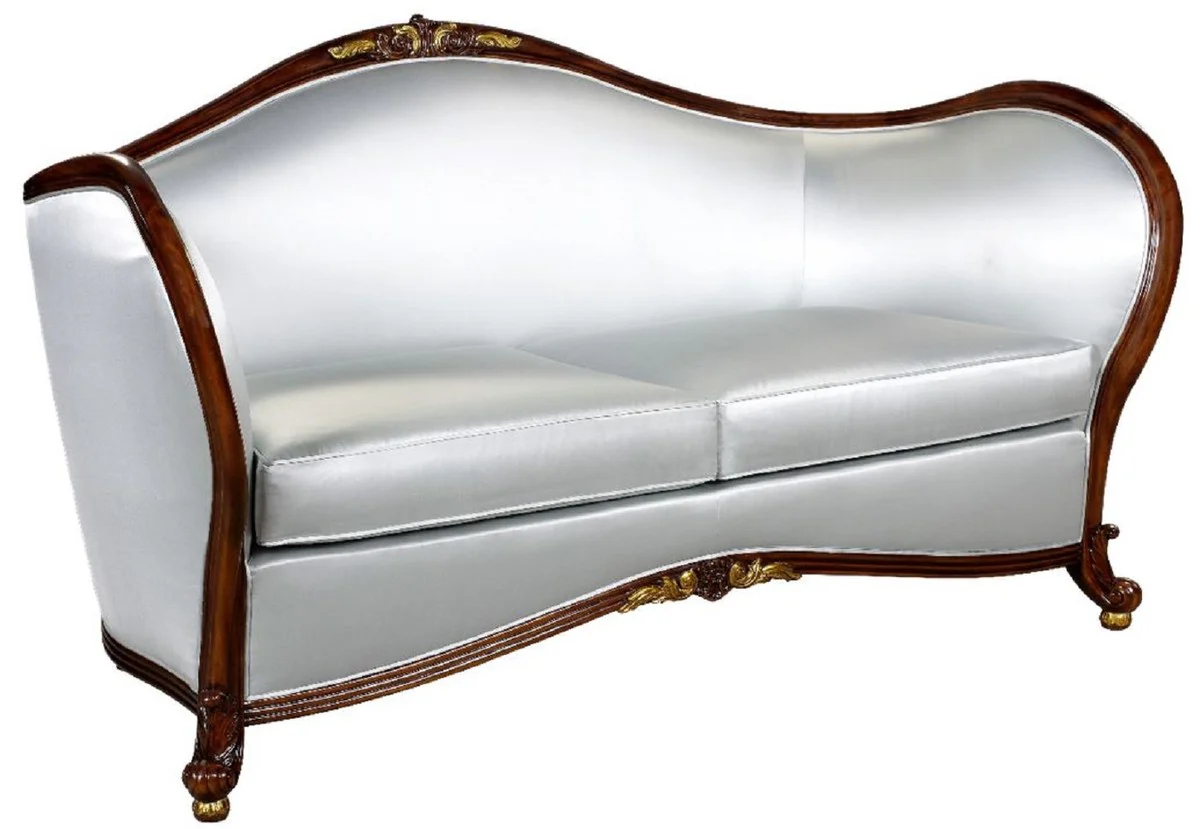 Luxury Baroque Sofa Silver / Dark Brown / Gold - Magnificent Living Room Sofa in Baroque Style - Baroque Living Room Furniture - Noble & Magnificent