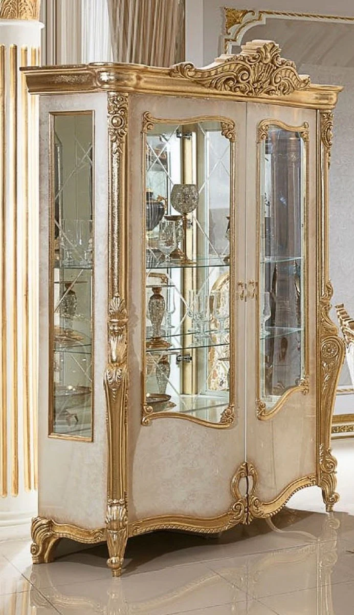 Luxury baroque display cabinet white / beige / gold H. 220 cm