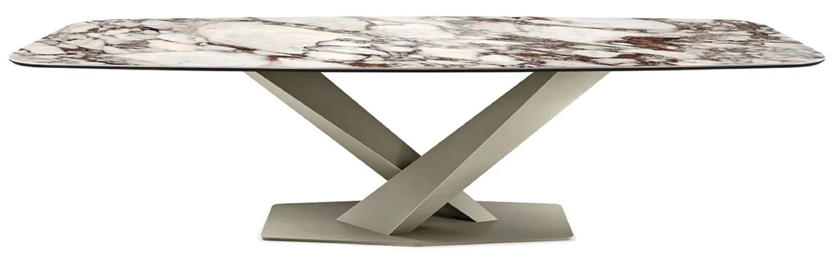 Luxury dining table multicolored / titanium colors 300 x 120 x H. 75 cm - Dining room table with high-quality ceramic table top - Modern dining room furniture - Luxury quality - Made in Italy