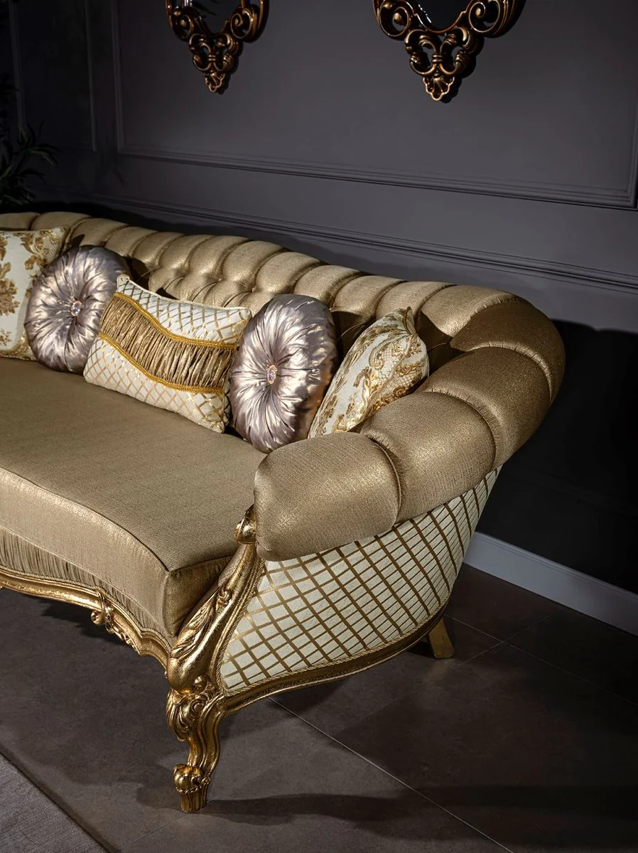 Luxury baroque sofa gold / white 268 x 110 x H. 87 cm - Magnificent living room sofa with decorative pillows - Living room furniture in the baroque style
