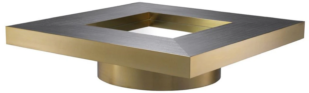 Luxury living room coffee table anthracite gray / brass 120 x 120 x H. 29.5 cm - Modern square living room table with mirror glass - Luxury living room furniture
