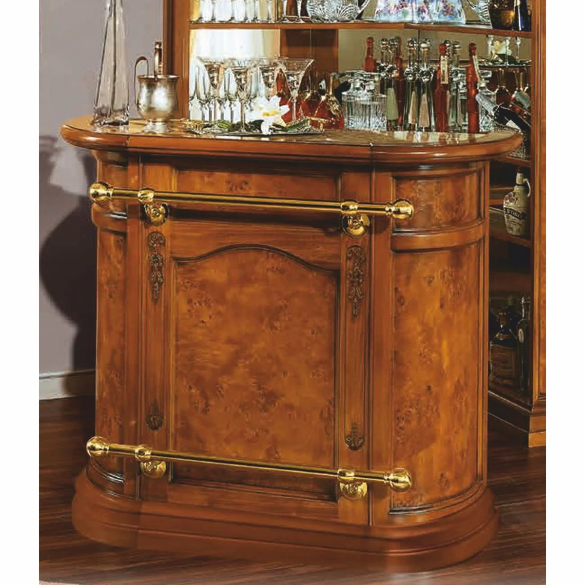Luxus Barock Bar Theke Braun / Gold - Made in Italy