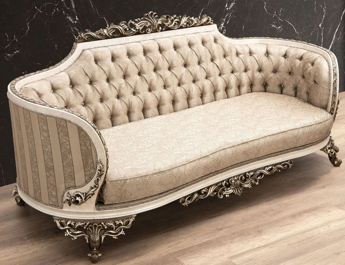 Luxury Baroque Sofa Beige / Cream / Brown / Gold - Magnificent living room sofa with elegant pattern - Baroque living room furniture
