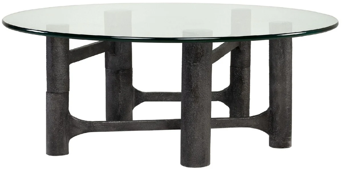 Luxury coffee table antique black Ø 110 x H. 40.5 cm - Round aluminum living room table with glass top - Living room furniture - Luxury furniture - Luxury furnishings