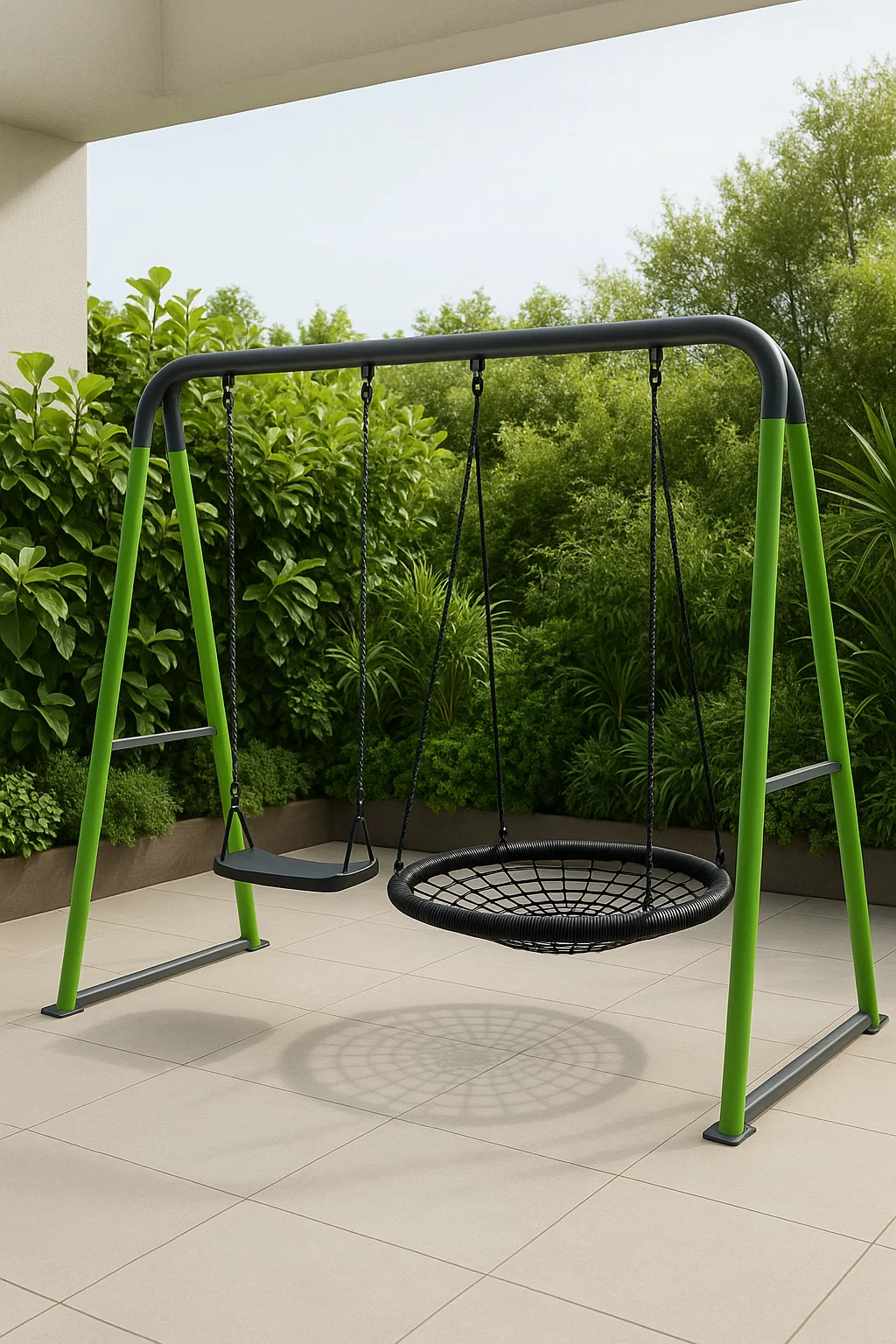 Doppelschaukelspielzeug, schwarz-grünes Metall, für den Außenbereich, 215 × 160 × 185 cm DXSWtiIS84YH