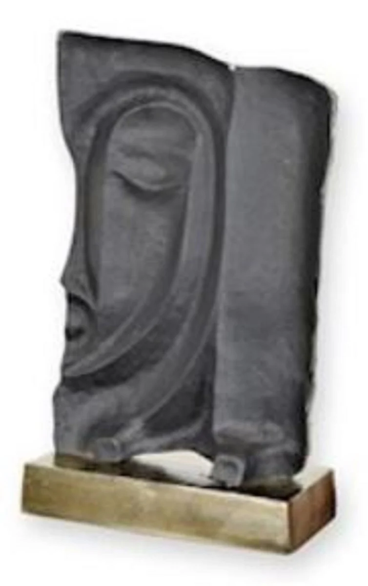 Luxus Aluminium Deko Skulptur Gesicht Antik Grau / Grau / Messing 26 x 10,3 x H. 39,6 cm - Abstrakte Aluminium Deko Figur - Wohnzimmer Deko - Schreibtisch Deko