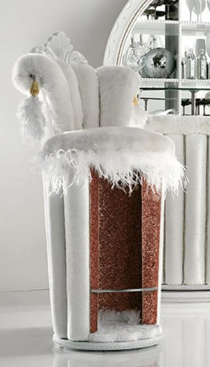 Luxury Baroque Bar Chair White / Red / Gold - Magnificent Bar Stool in Baroque Style - Magnificent Baroque Bar & Hotel Furniture - First Class Quality - Made in Italy