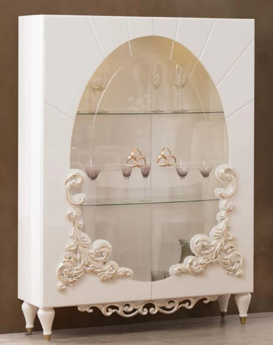 Luxury baroque display cabinet white / gold 116 x 46 x H. 170 cm - Illuminated solid wood display cabinet with 2 glass doors - Elegant baroque furniture