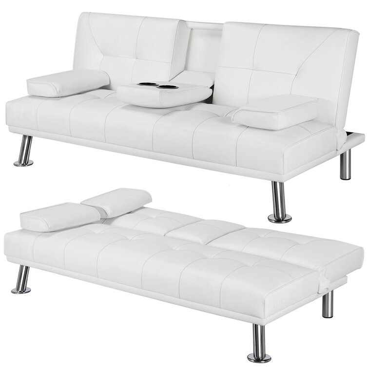 Janni 66''' Wide Faux Leder Kissen Zurück Cabrio Sofa mit Cup Halter