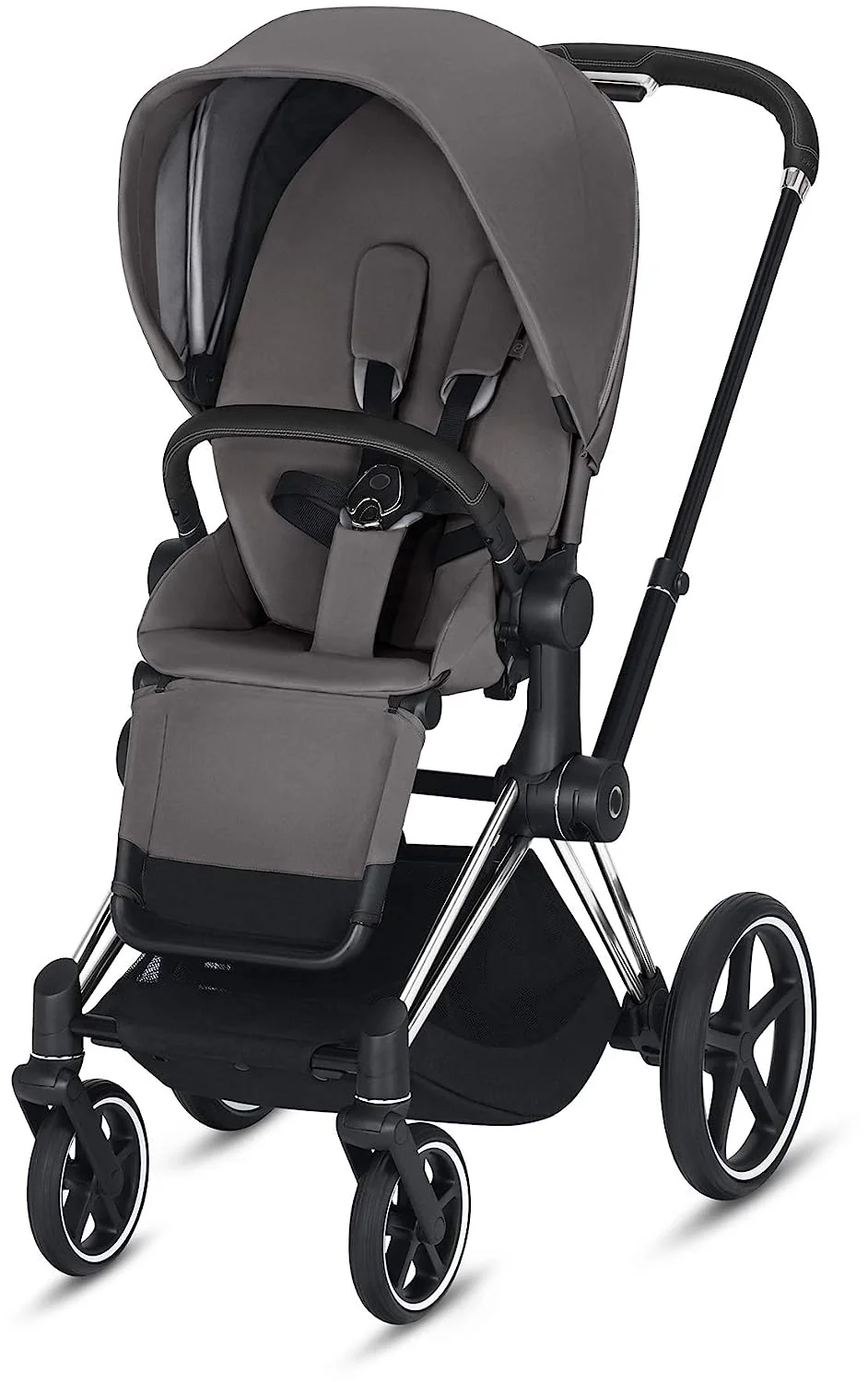 Kompletter Kinderwagen, kompakt zusammenklappbar mit einer Hand, leichter, umkehrbarer Sitz, leichtgängige Allradfederung, zusätzlicher Stauraum, verstellbare Beinstütze, echtes Rot mit Rahmen in Chrom/Schwarz