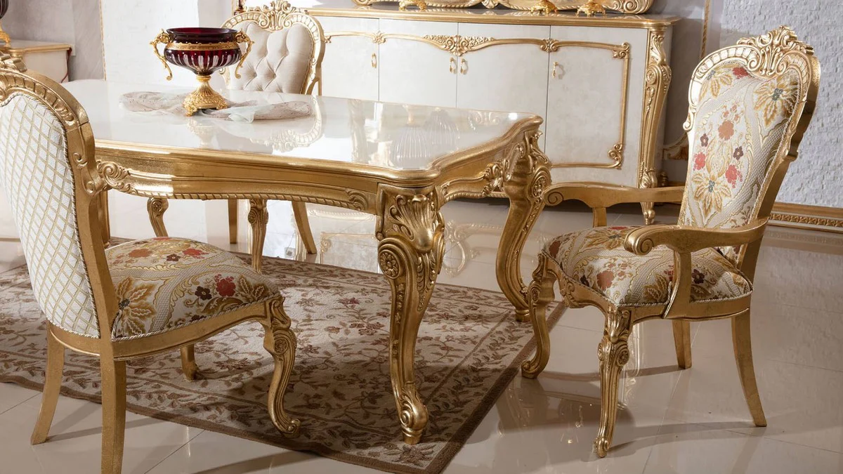 Luxury Baroque Dining Room Set White / Multicolor / Gold