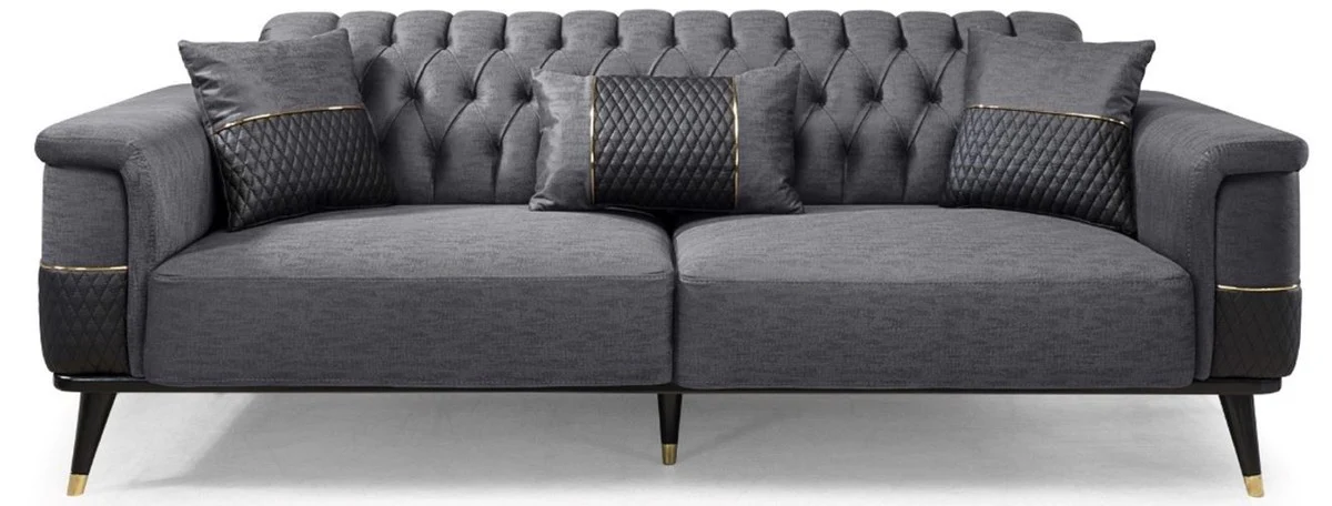 Luxury sofa bed gray / black / gold 225 x 94 x H. 83 cm - Modern living room sofa - Living room furniture
