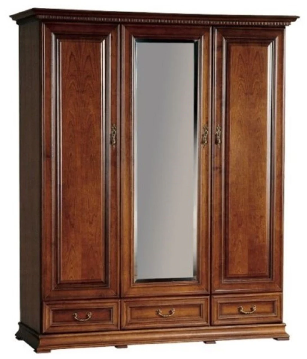 Luxury bedroom wardrobe brown 172.2 x 60.5 x H. 207.9 cm - Mirrored solid wood wardrobe with 3 doors and 3 drawers - Luxury solid wood bedroom furniture