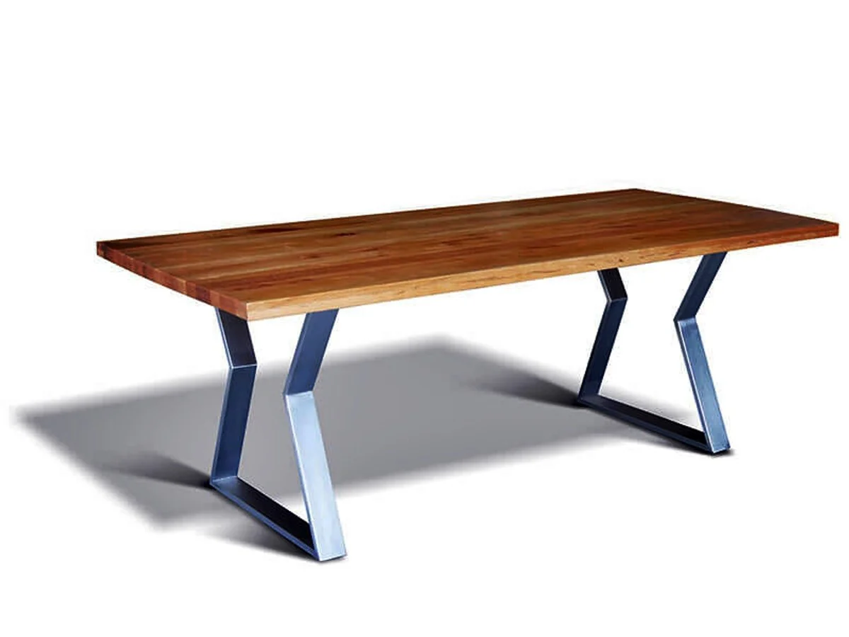 Luxury solid wood dining table with metal frame - oak - 200 cm x 100 cm x H 78 cm - solid design