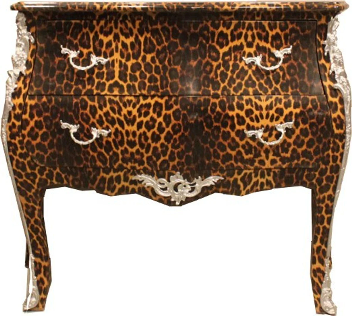 Baroque chest of drawers leopard with silver metal applications