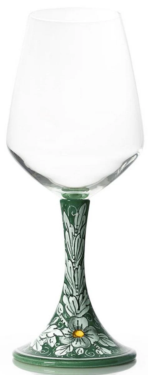Luxury Ceramic Wine Glass Set of 6 Green / Multicolored H. 23.5 cm - Handmade & Hand-Painted Wine Glasses - Hotel & Restaurant Accessories - Luxury Quality - Made in Italy