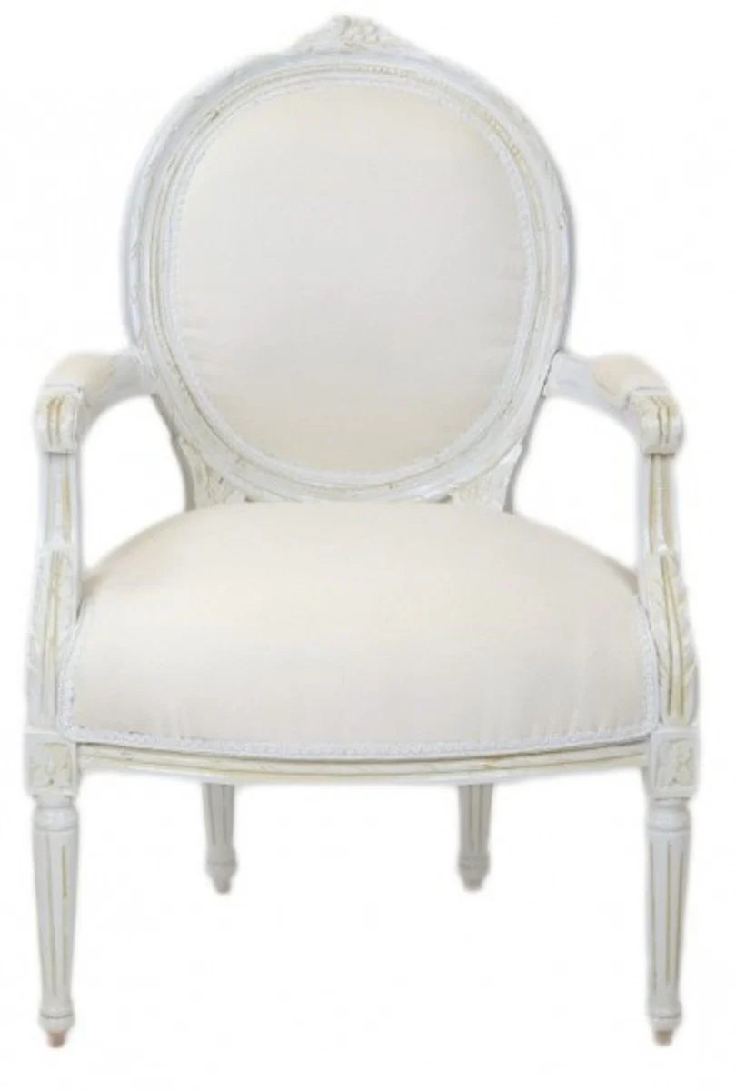 Luxury Baroque Medallion Salon Chair Antique White - Furniture Antique Style