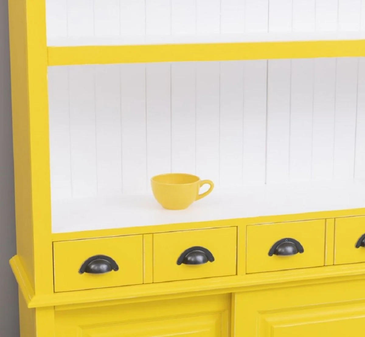 Country house style solid wood bar cabinet yellow / white 151 x 36 x H. 210 cm - Solid wood wine cabinet in country house style - Solid wood bar furniture - Country house style bar furniture