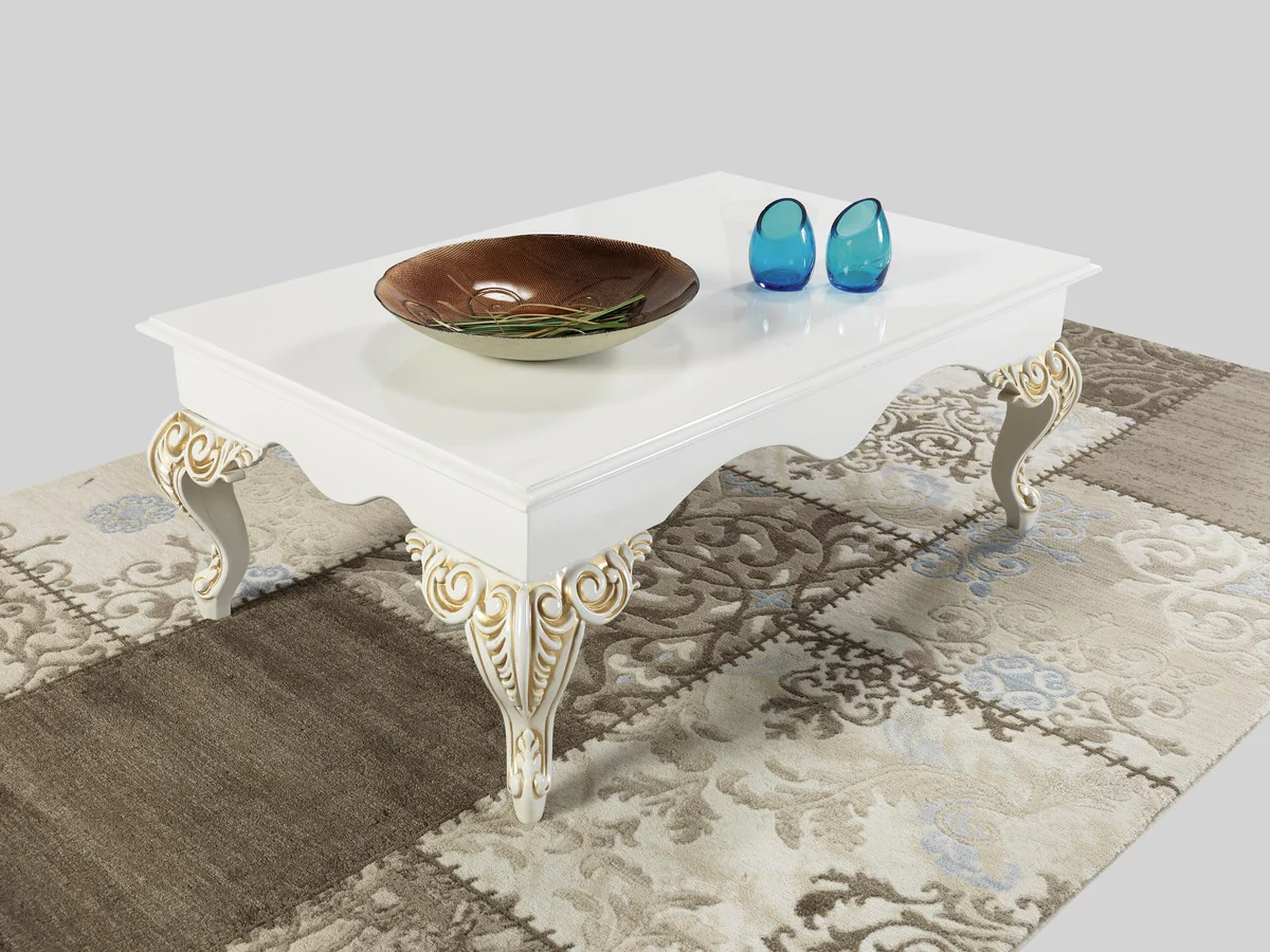 Baroque living room set light gray / white / cream / gold - 2 sofas & 2 armchairs & 1 coffee table - noble living room furniture in baroque style