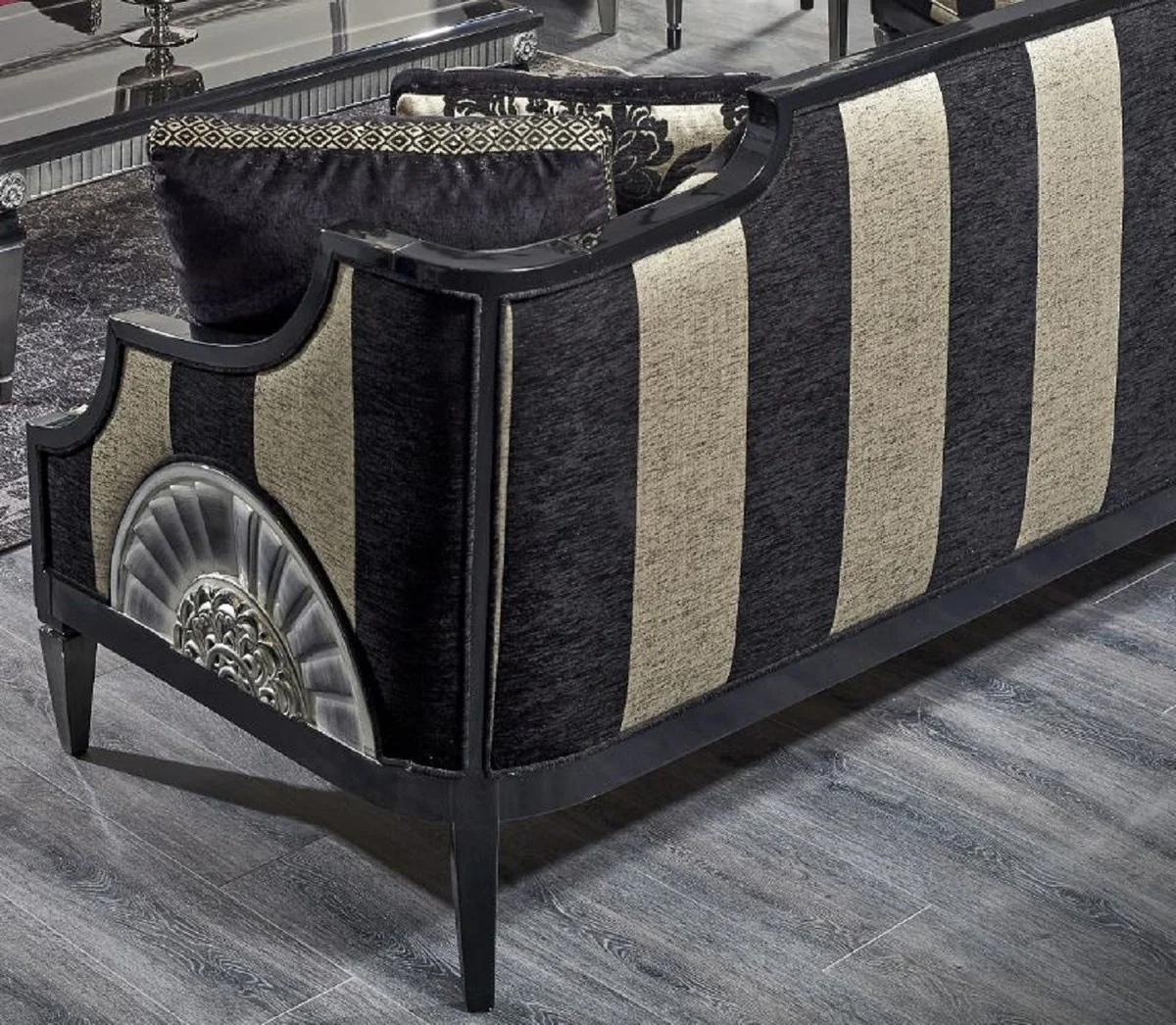 Luxury baroque sofa black / gold / silver 244 x 95 x H. 88 cm - living room furniture in the baroque style