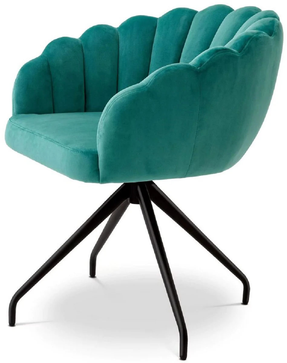 Luxury dining room chair turquoise / black 65.5 x 64 x H. 78.5 cm - swivel chair with elegant velvet fabric - dining room furniture - luxury furniture - luxury furnishings - dining room furnishings