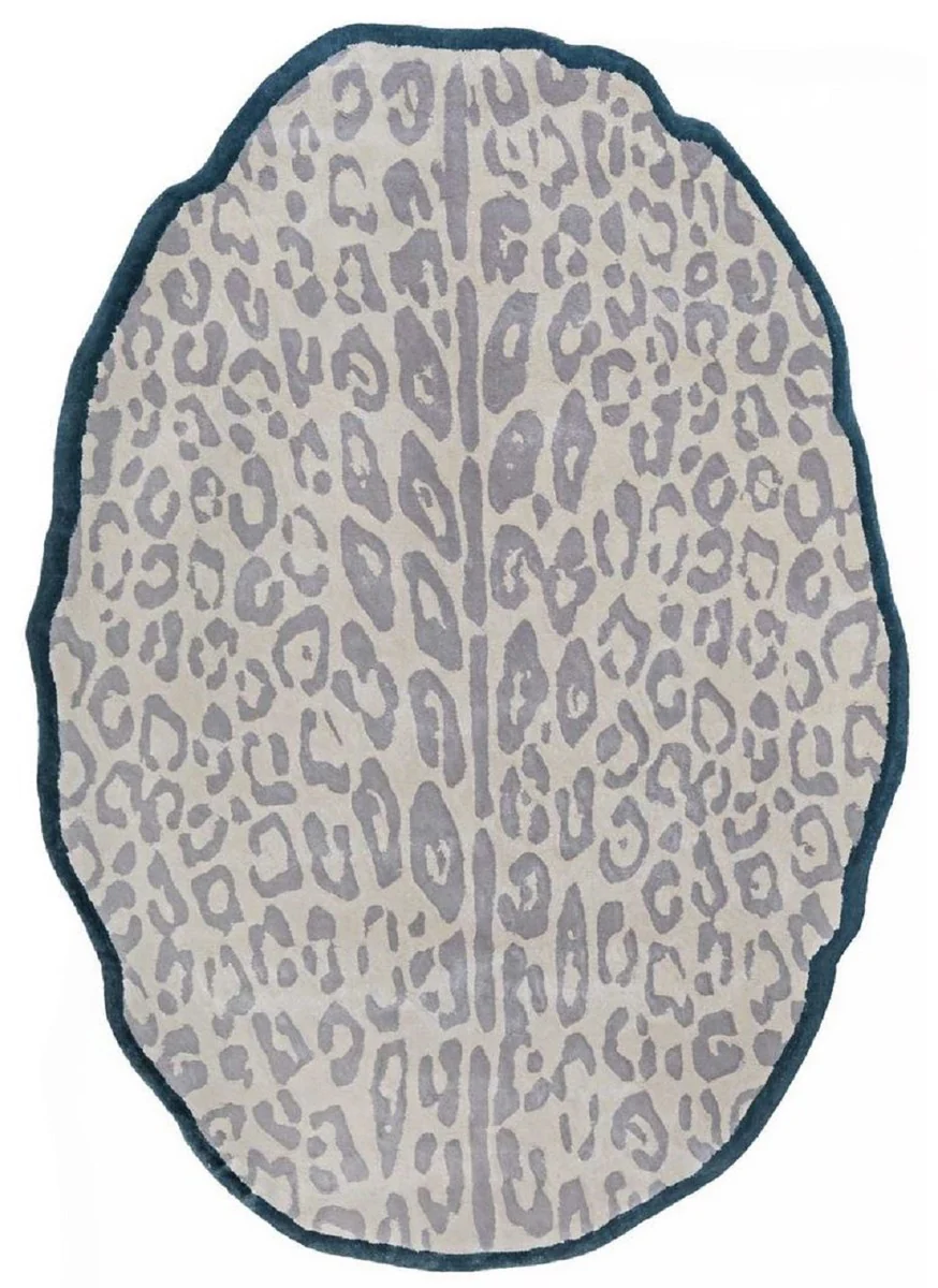 Luxury viscose rug with leopard design gray / cream / black 160 x 230 cm - Oval living room rug - Modern bedroom rug - Luxury interior - Luxury quality