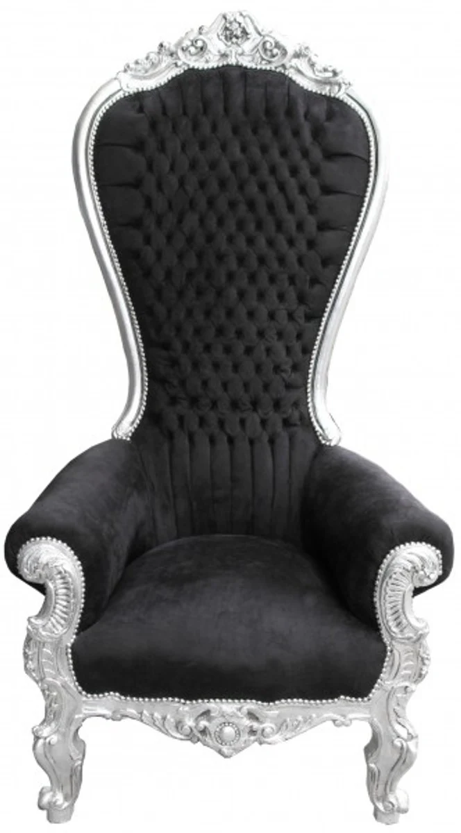 Barock Thron Sessel Majestic Mod2 Schwarz/Silber - Riesensessel -Thron Stuhl Tron