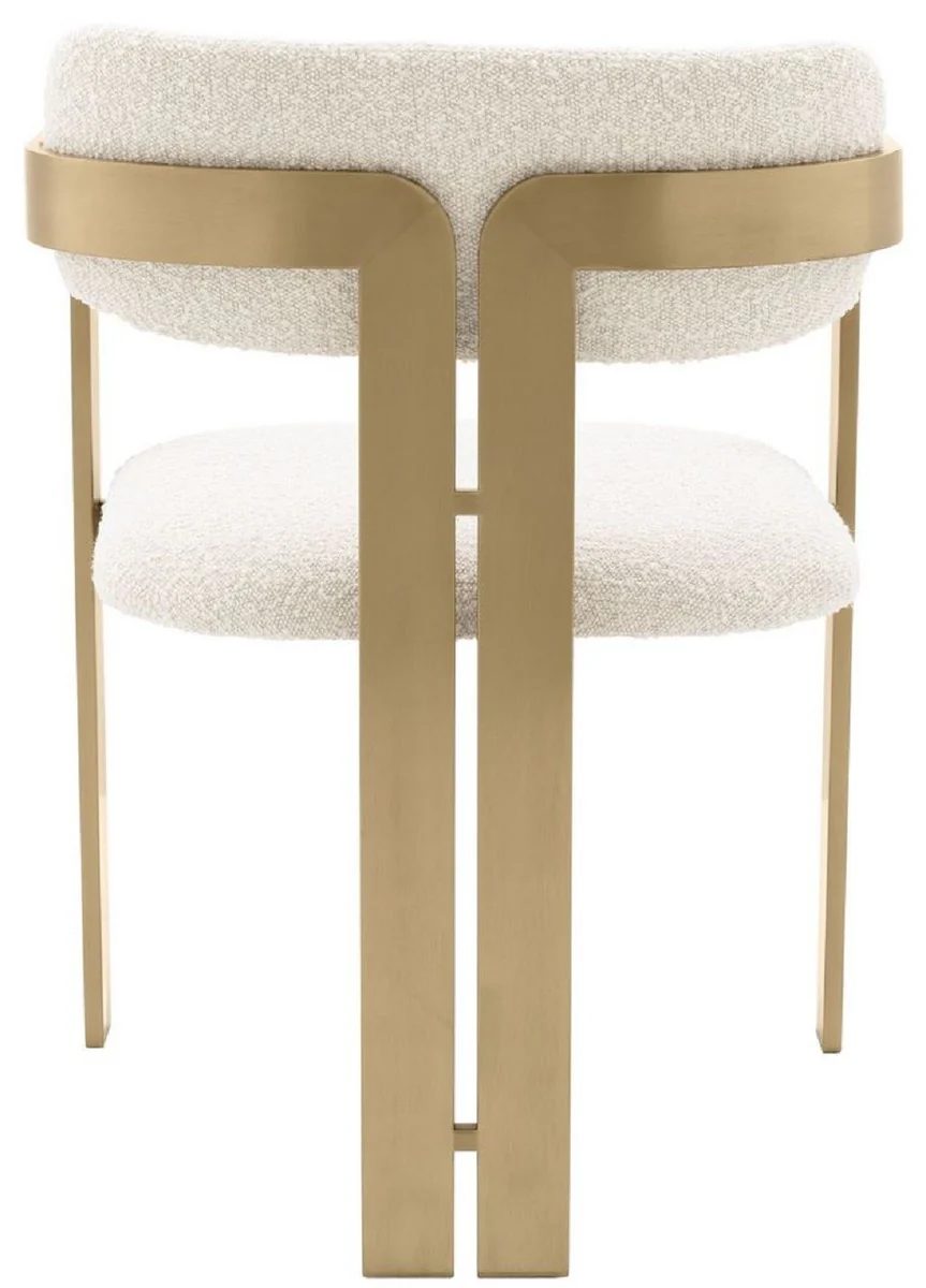 Luxury dining room chair cream / brass 57.5 x 58 x H. 79 cm - Elegant kitchen chair with armrests - Luxury dining room furniture