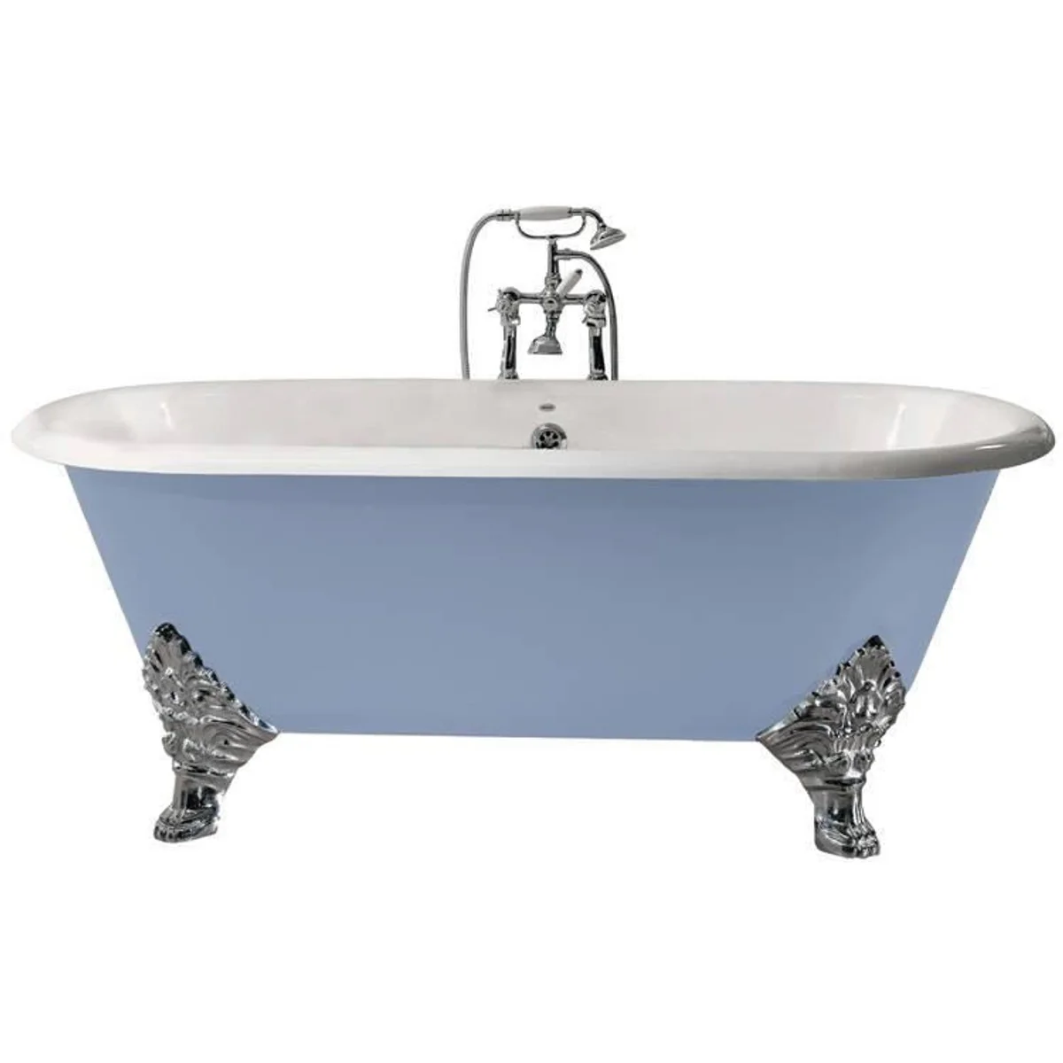 Luxury cast iron bathtub light blue / white 178 cm - curved freestanding bathtub - Baroque & Art Nouveau bathroom furniture
