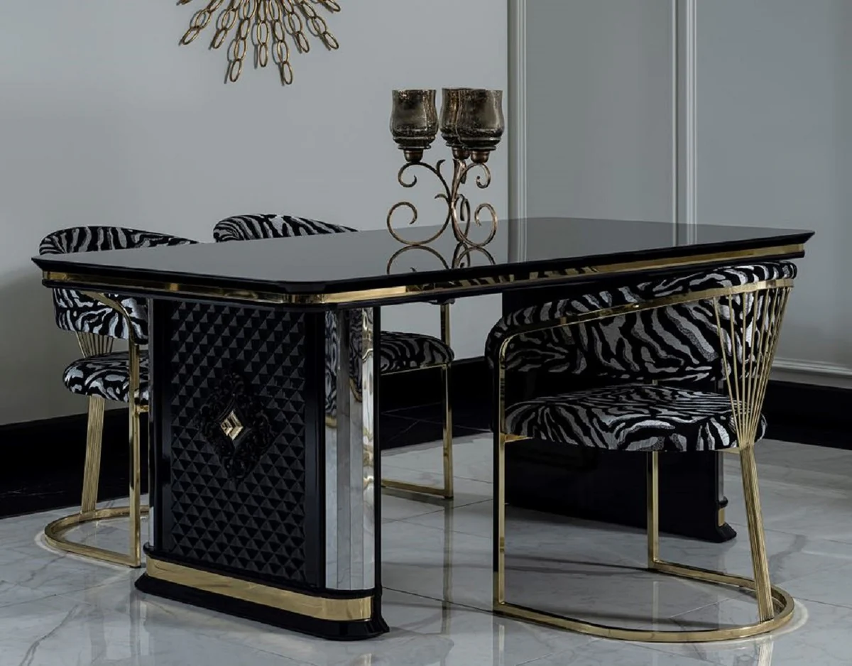 Luxury Art Deco Dining Room Set Black / Gold - 1 Dining Table & 6 Dining Chairs - Art Deco Dining Room Furniture - Luxury Quality