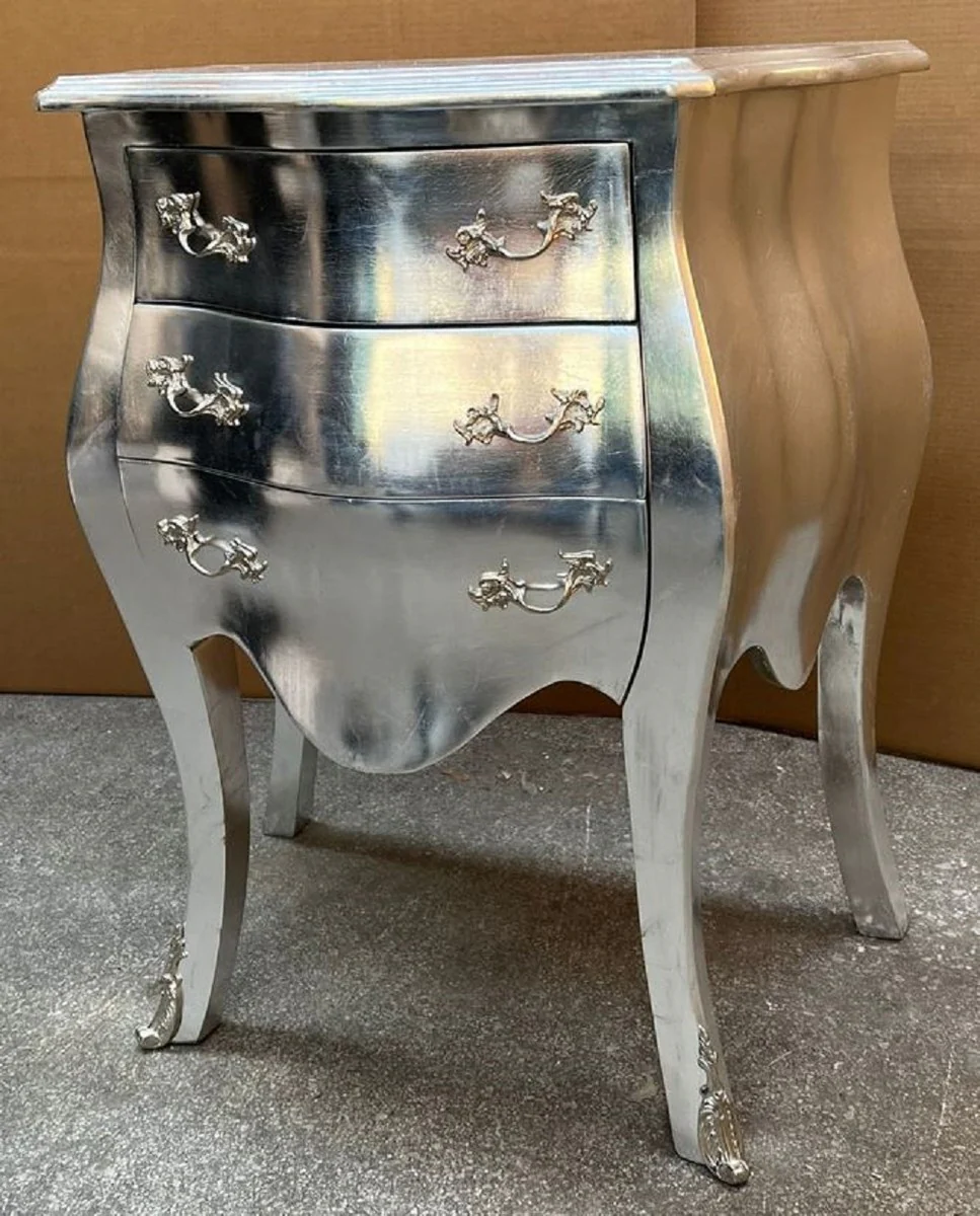 Baroque night dresser silver - Handmade baroque style chest of drawers with 3 drawers - Baroque furniture - Bedroom furniture in baroque style - Noble & magnificent