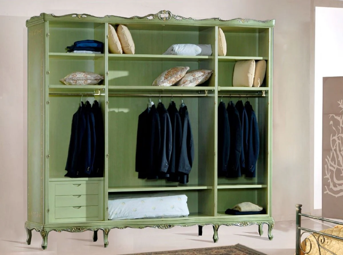 Luxury Baroque Bedroom Wardrobe Green - Handmade Wardrobe with 8 Doors - Baroque Bedroom & Hotel Furniture - Premium Quality - Made in Italy