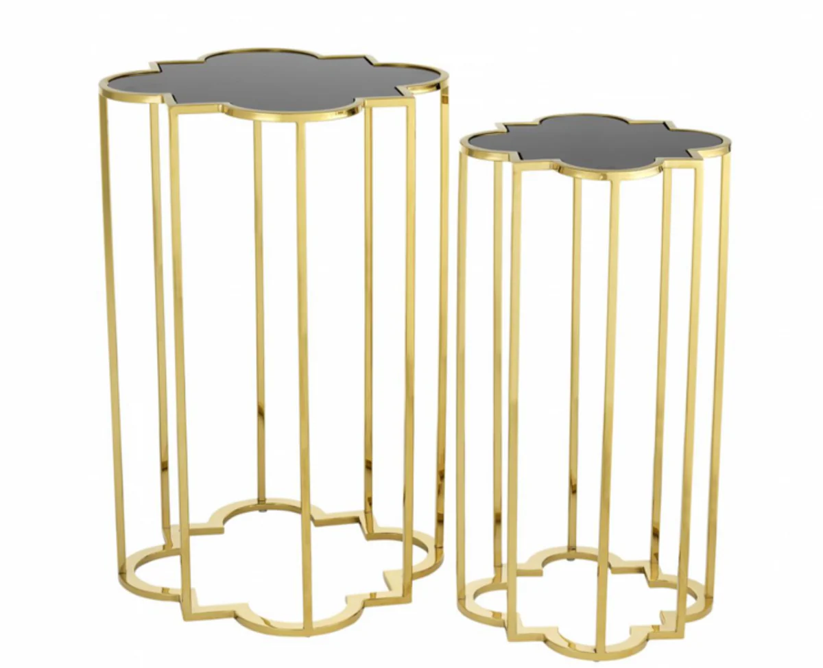 Luxury Art Deco designer side tables set of 2 gold with black glass - designer side table furniture