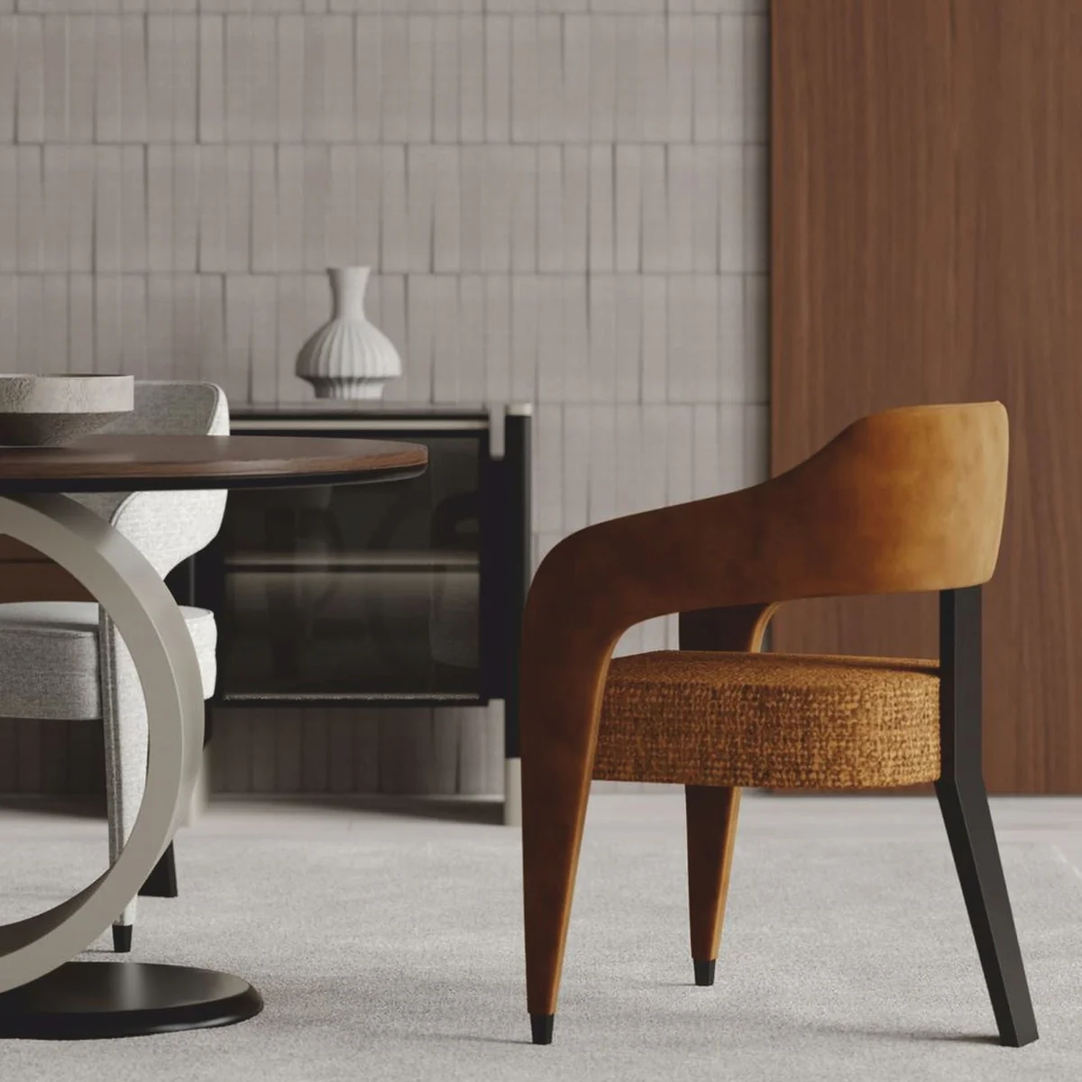 Luxury Dining Room Set Brown / Gray - 1 Dining Table and 6 Chairs - Hotel & Dining Room Furniture